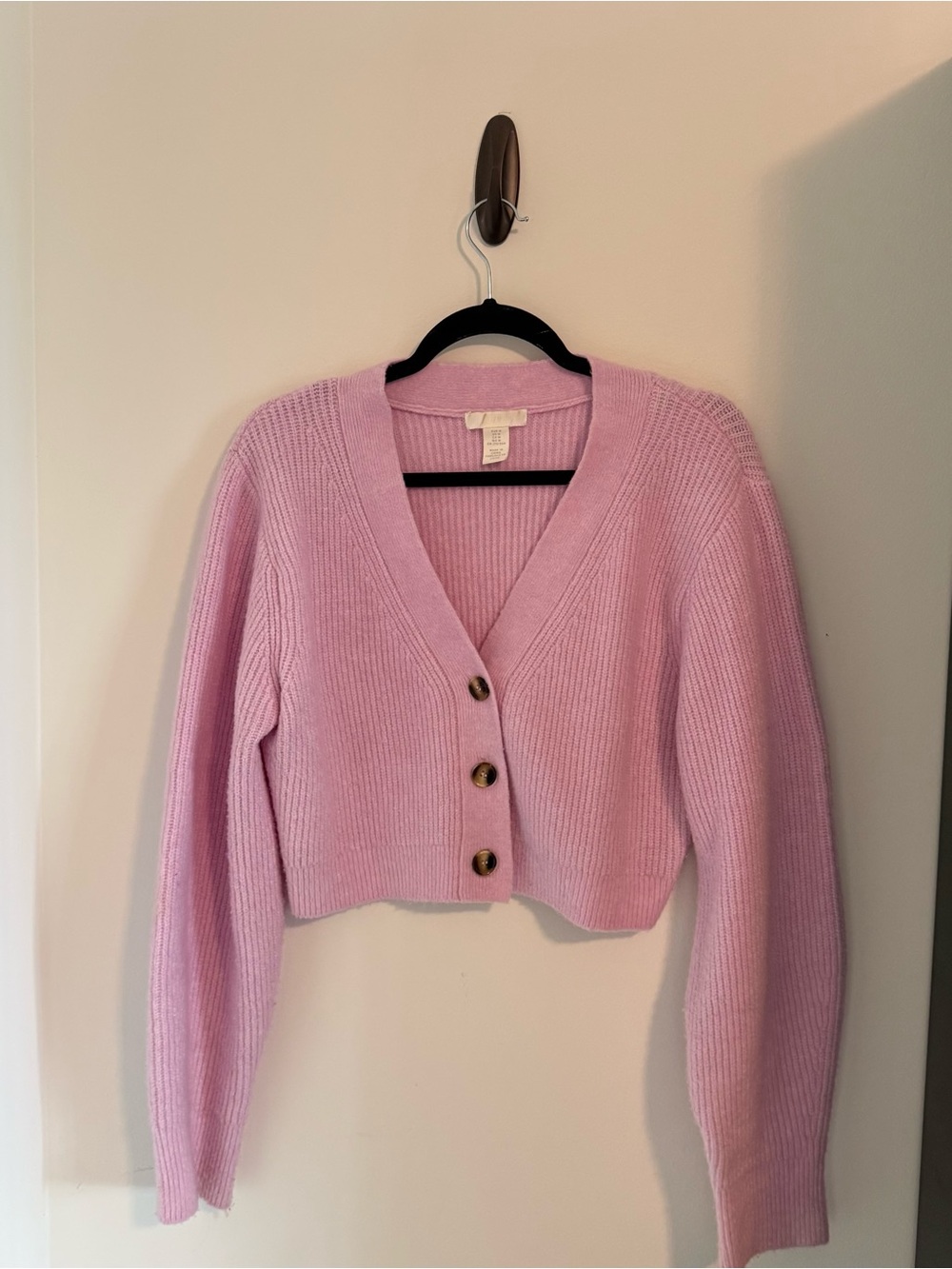 H&M Cropped Light Pink V-Neck Button Cardigan